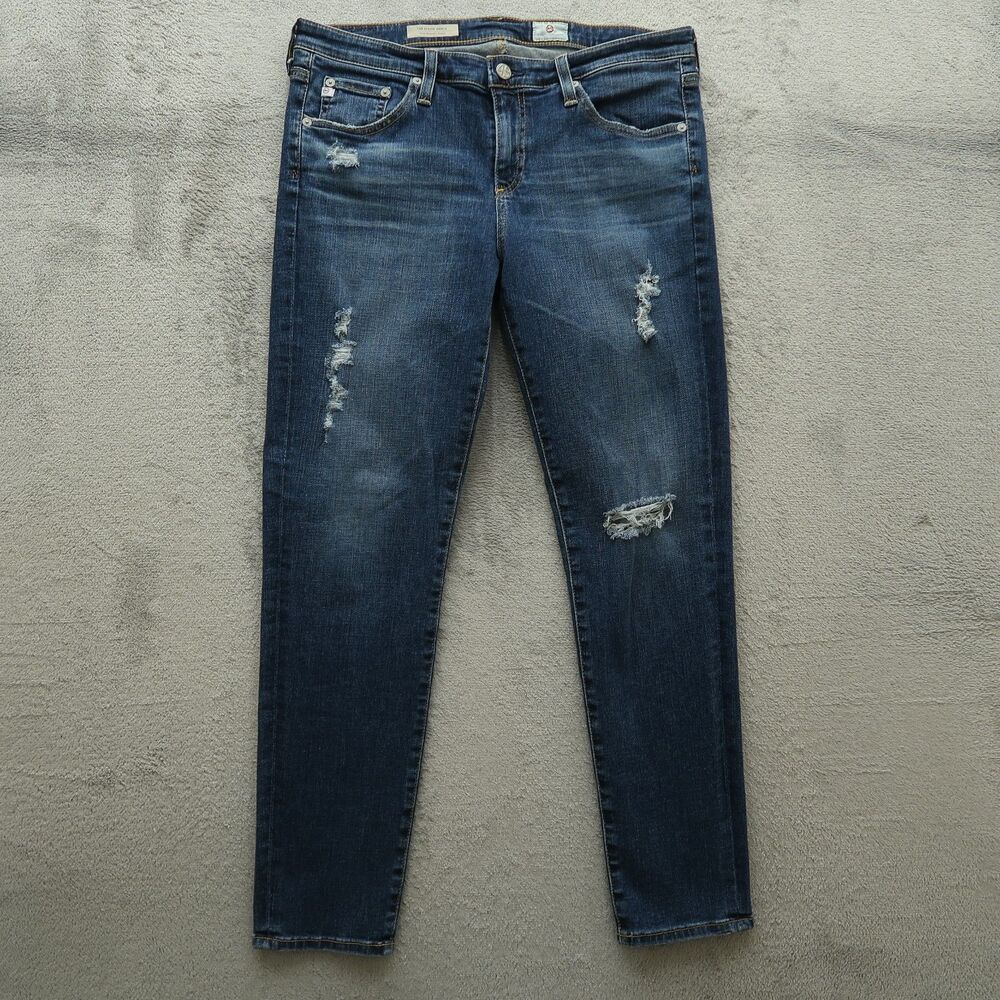 AG Jeans Women's Size 31R Blue Low-Rise Stevie Ankle Denim 28" Inseam Destroyed